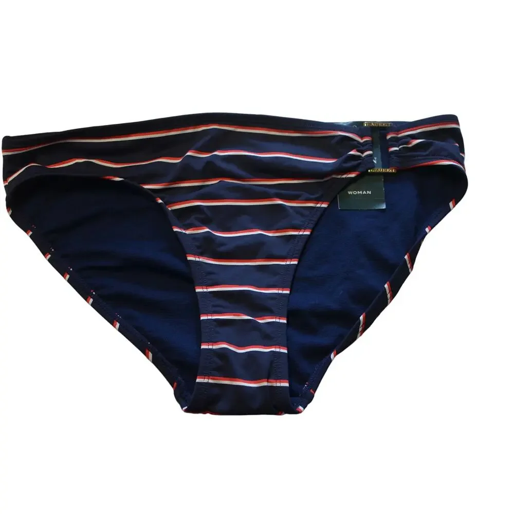 Ralph Lauren Ladies Red, White, & Blue Striped Bikini Bottoms w/ Cutout, Size 8
